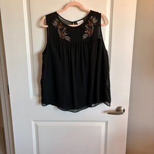Ava & Viv Sleeveless Blouse w/ Embroidery Detail